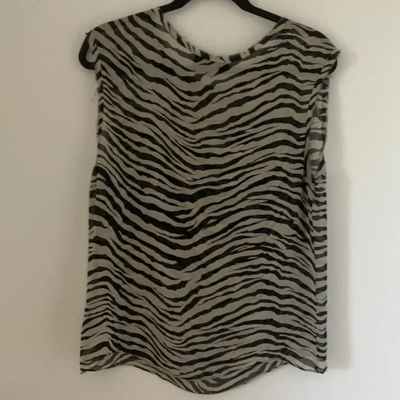 Nili Lotan “ Sadie Tank “ Bengal Tiger Sheer Zebra SILK Top Blouse Black Cream M - Picture 15 of 16